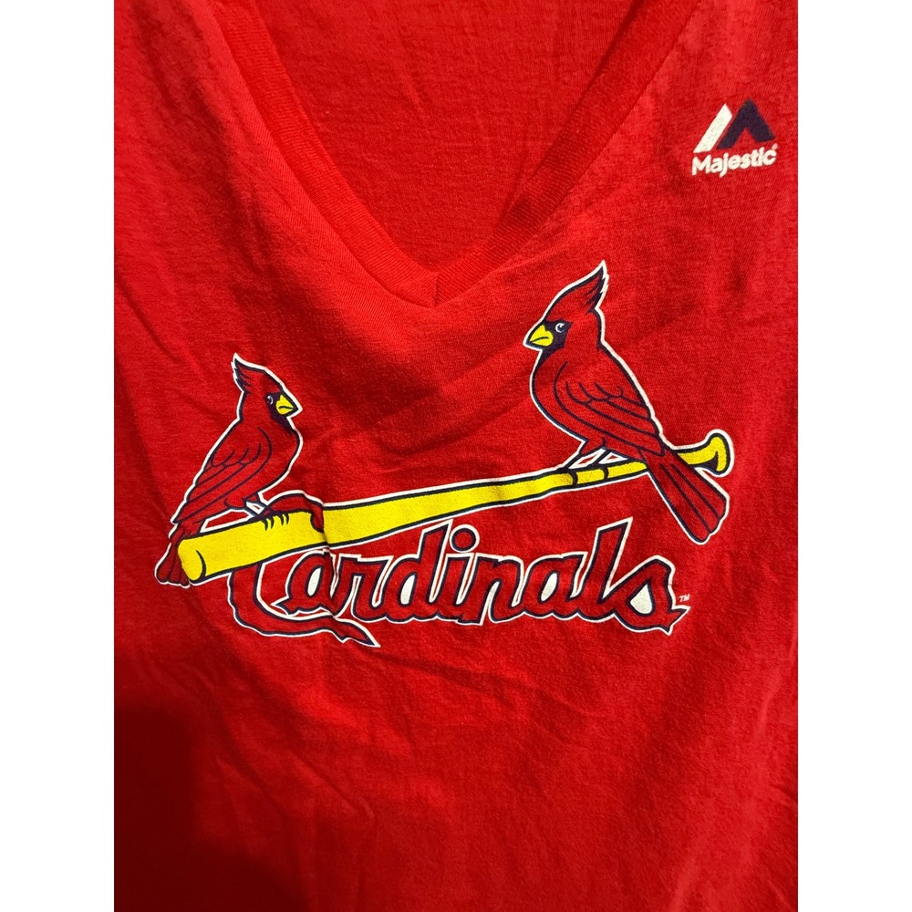 Majestic St Louis Cardinals Red V-Neck Graphic T-Shirt Womens XXL MLB Fan Gear